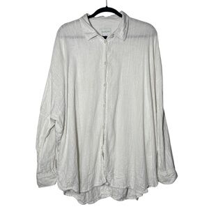 American Eagle Linen Cover-Up White Button Down Size Small Long Sleeve Summer